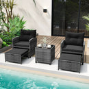 5 Piece Patio Rattan Furniture with 2 Ottomans and Tempered Glass Coffee Table by LJGDeals
