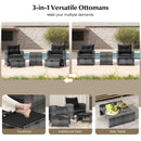 5 Piece Patio Rattan Furniture with 2 Ottomans and Tempered Glass Coffee Table by DirectDeals
