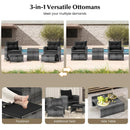 5 Piece Patio Rattan Furniture with 2 Ottomans and Tempered Glass Coffee Table by LJGDeals