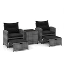 5 Piece Patio Rattan Furniture with 2 Ottomans and Tempered Glass Coffee Table by LJGDeals