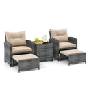 5 Piece Patio Rattan Furniture with 2 Ottomans and Tempered Glass Coffee Table by LJGDeals