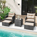 5 Piece Patio Rattan Furniture with 2 Ottomans and Tempered Glass Coffee Table by LJGDeals