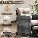 5 Piece Patio Rattan Furniture with 2 Ottomans and Tempered Glass Coffee Table by LJGDeals