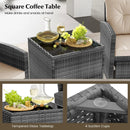 5 Piece Patio Rattan Furniture with 2 Ottomans and Tempered Glass Coffee Table by DirectDeals