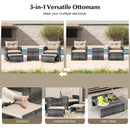 5 Piece Patio Rattan Furniture with 2 Ottomans and Tempered Glass Coffee Table by DirectDeals