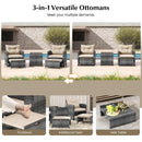 5 Piece Patio Rattan Furniture with 2 Ottomans and Tempered Glass Coffee Table by LJGDeals