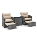 5 Piece Patio Rattan Furniture with 2 Ottomans and Tempered Glass Coffee Table by LJGDeals