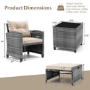 5 Piece Patio Rattan Furniture with 2 Ottomans and Tempered Glass Coffee Table by DirectDeals
