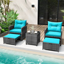 5 Piece Patio Rattan Furniture with 2 Ottomans and Tempered Glass Coffee Table by LJGDeals