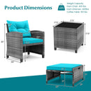 5 Piece Patio Rattan Furniture with 2 Ottomans and Tempered Glass Coffee Table by LJGDeals