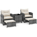 5 Piece Patio Rattan Furniture with 2 Ottomans and Tempered Glass Coffee Table by LJGDeals