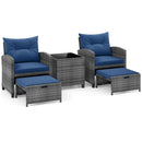 5 Piece Patio Rattan Furniture with 2 Ottomans and Tempered Glass Coffee Table by LJGDeals