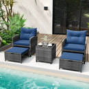 5 Piece Patio Rattan Furniture with 2 Ottomans and Tempered Glass Coffee Table by LJGDeals