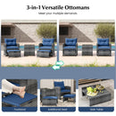 5 Piece Patio Rattan Furniture with 2 Ottomans and Tempered Glass Coffee Table by LJGDeals