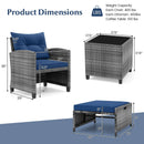 5 Piece Patio Rattan Furniture with 2 Ottomans and Tempered Glass Coffee Table by DirectDeals