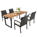 5 Pieces Patio Rattan Dining Set with Umbrella Hole and Seat Cushions by LJGDeals