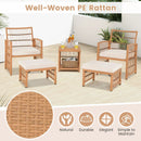 5 Piece Patio Wicker Sofa Set with Seat and Back Cushions-Natural by LJGDeals