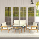 5 Piece Rattan Furniture Set Wicker Woven Sofa Set with 2 Tempered Glass Coffee Tables-Off White by LJGDeals