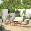 5 Piece Rattan Furniture Set Wicker Woven Sofa Set with 2 Tempered Glass Coffee Tables-Off White by LJGDeals