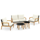 5 Piece Rattan Furniture Set Wicker Woven Sofa Set with 2 Tempered Glass Coffee Tables-Off White by LJGDeals