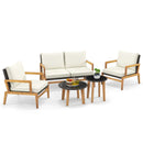 5 Piece Rattan Furniture Set Wicker Woven Sofa Set with 2 Tempered Glass Coffee Tables-Off White by LJGDeals