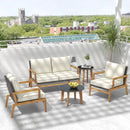 5 Piece Rattan Furniture Set Wicker Woven Sofa Set with 2 Tempered Glass Coffee Tables-Off White by LJGDeals