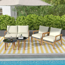 5 Piece Rattan Furniture Set Wicker Woven Sofa Set with 2 Tempered Glass Coffee Tables-Off White by LJGDeals
