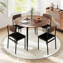 5-Piece Round Kitchen Table Set with Drop Leaf Tabletop and 4 Upholstered Dining Chairs-Brown by LJGDeals