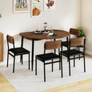 5-Piece Round Kitchen Table Set with Drop Leaf Tabletop and 4 Upholstered Dining Chairs-Brown by LJGDeals