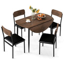 5-Piece Round Kitchen Table Set with Drop Leaf Tabletop and 4 Upholstered Dining Chairs-Brown by LJGDeals