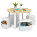5 Piece Toddler Round Nesting Table with 4 Storage Stools for Activity