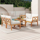 5 Pieces Acacia Wood Patio Furniture Set Outdoor Sectional Conversation Set with Cushions-Off White by LJGDeals