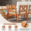 5 Pieces Acacia Wood Patio Furniture Set Outdoor Sectional Conversation Set with Cushions-Off White by LJGDeals