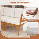 5 Pieces Acacia Wood Patio Furniture Set Outdoor Sectional Conversation Set with Cushions-Off White