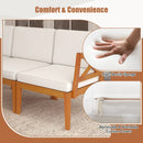 5 Pieces Acacia Wood Patio Furniture Set Outdoor Sectional Conversation Set with Cushions-Off White by LJGDeals