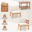 5 Pieces Acacia Wood Patio Furniture Set Outdoor Sectional Conversation Set with Cushions-Off White by LJGDeals