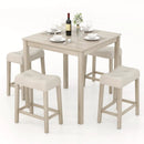 5 Pieces Bar Table Set with Square Table and 4 Padded Stools-Gray by LJGDeals