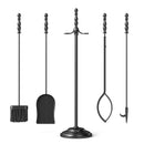5-Pieces Fireplace Tool Set with Poker Tongs Brush Shovel and Round Stand by LJGDeals