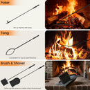 5-Pieces Fireplace Tool Set with Poker Tongs Brush Shovel and Round Stand by LJGDeals