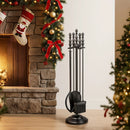5-Pieces Fireplace Tool Set with Poker Tongs Brush Shovel and Round Stand by LJGDeals