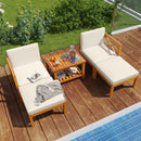 5 Pieces Acacia Wood Patio Lounge Chair Set with Ottomans and Cushions-White by LJGDeals