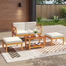 5 Pieces Acacia Wood Patio Lounge Chair Set with Ottomans and Cushions-White by LJGDeals