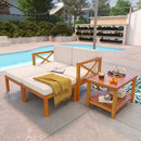 5 Pieces Acacia Wood Patio Lounge Chair Set with Ottomans and Cushions-White by LJGDeals