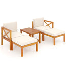 5 Pieces Acacia Wood Patio Lounge Chair Set with Ottomans and Cushions-White by LJGDeals