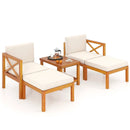 5 Pieces Acacia Wood Patio Lounge Chair Set with Ottomans and Cushions-White by LJGDeals