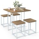 5 Pieces Metal Frame Dining Set with Compact Dining Table and 4 Stools-Walnut by DirectDeals