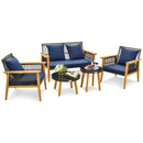 5 Piece Outdoor Conversation Set with 2 Coffee Tables for Backyard Poolside-Navy by LJGDeals