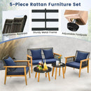 5 Piece Outdoor Conversation Set with 2 Coffee Tables for Backyard Poolside-Navy by LJGDeals
