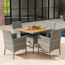 5 Pieces PE Wicker Patio Dining Set Outdoor Acacia Wood Table and Chairs-Black by LJGDeals