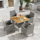 5 Pieces PE Wicker Patio Dining Set Outdoor Acacia Wood Table and Chairs-Black by LJGDeals